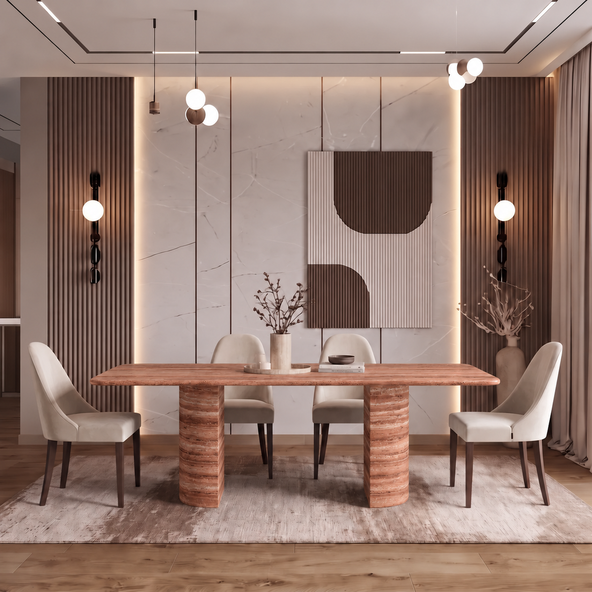 Leo Twin Leg Marble Dining Table
