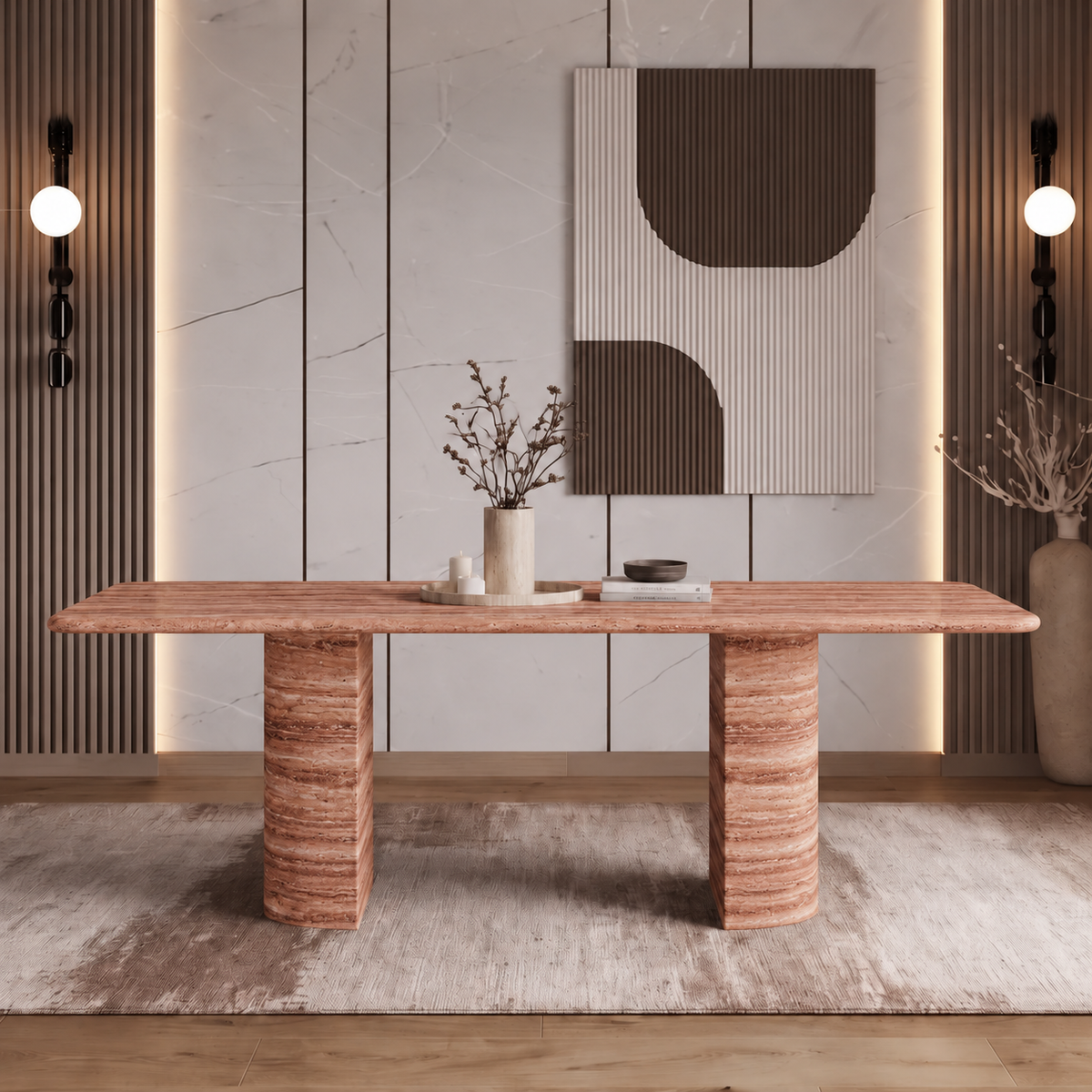 Leo Twin Leg Marble Dining Table
