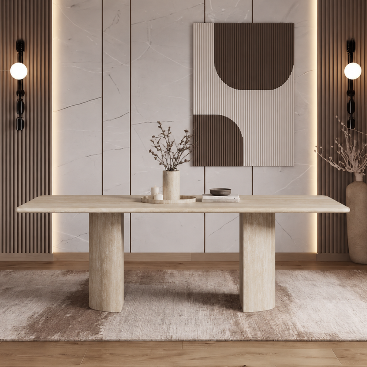 Leo Twin Leg Marble Dining Table
