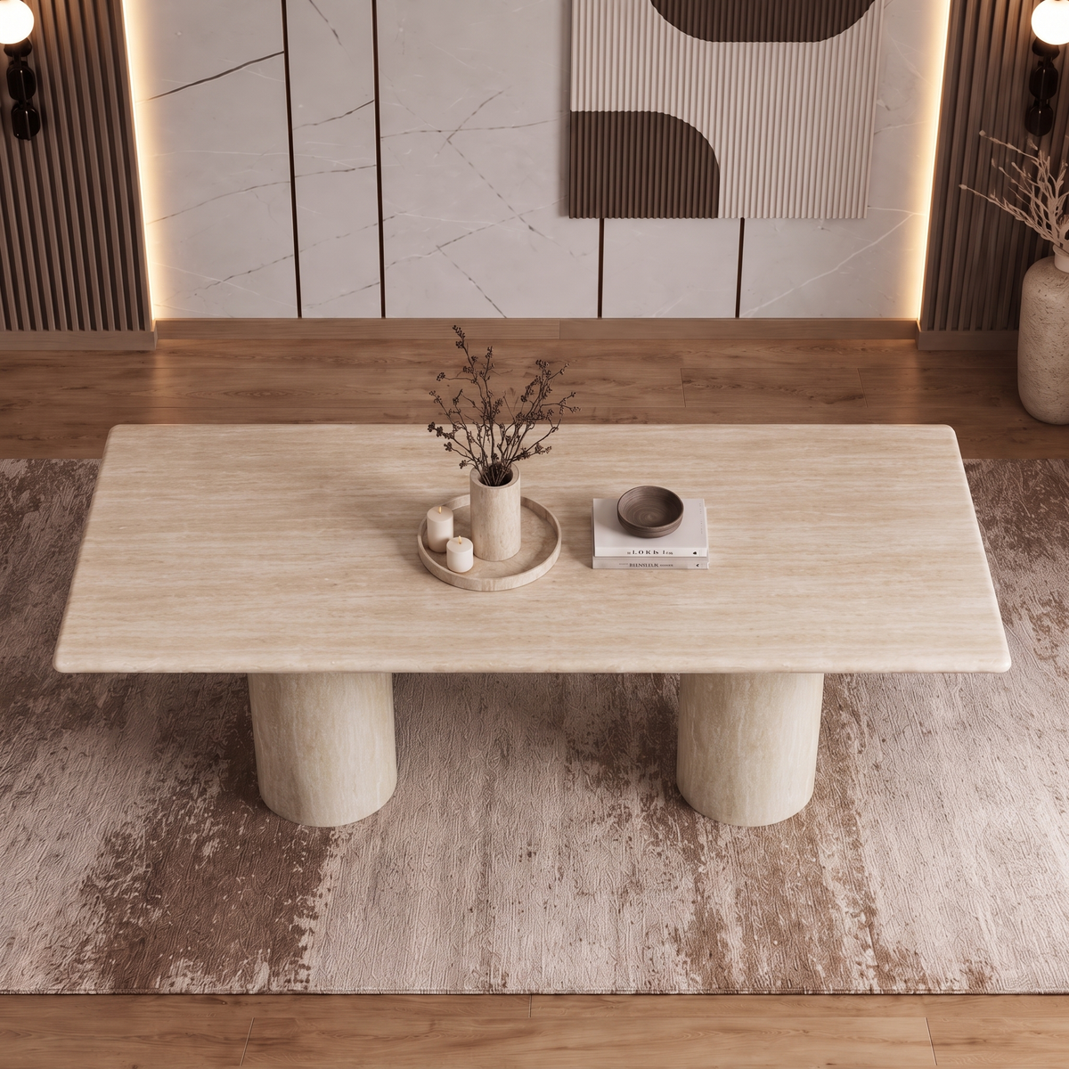 Eden Twin Pedestal Marble Dining Table