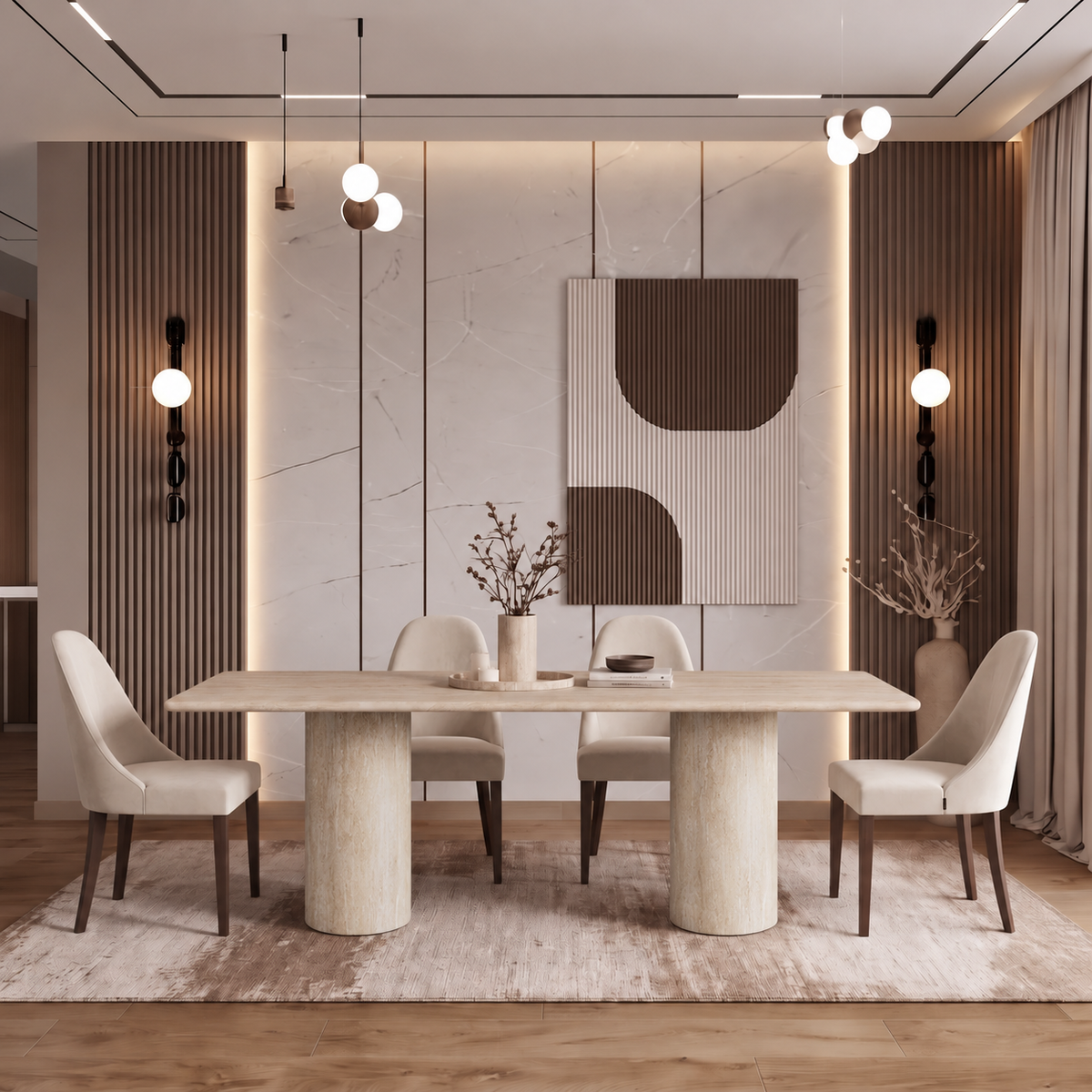 Eden Twin Pedestal Marble Dining Table