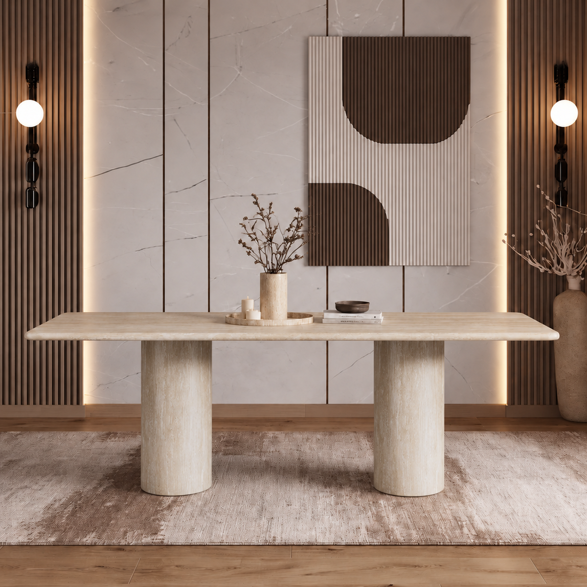 Eden Twin Pedestal Marble Dining Table