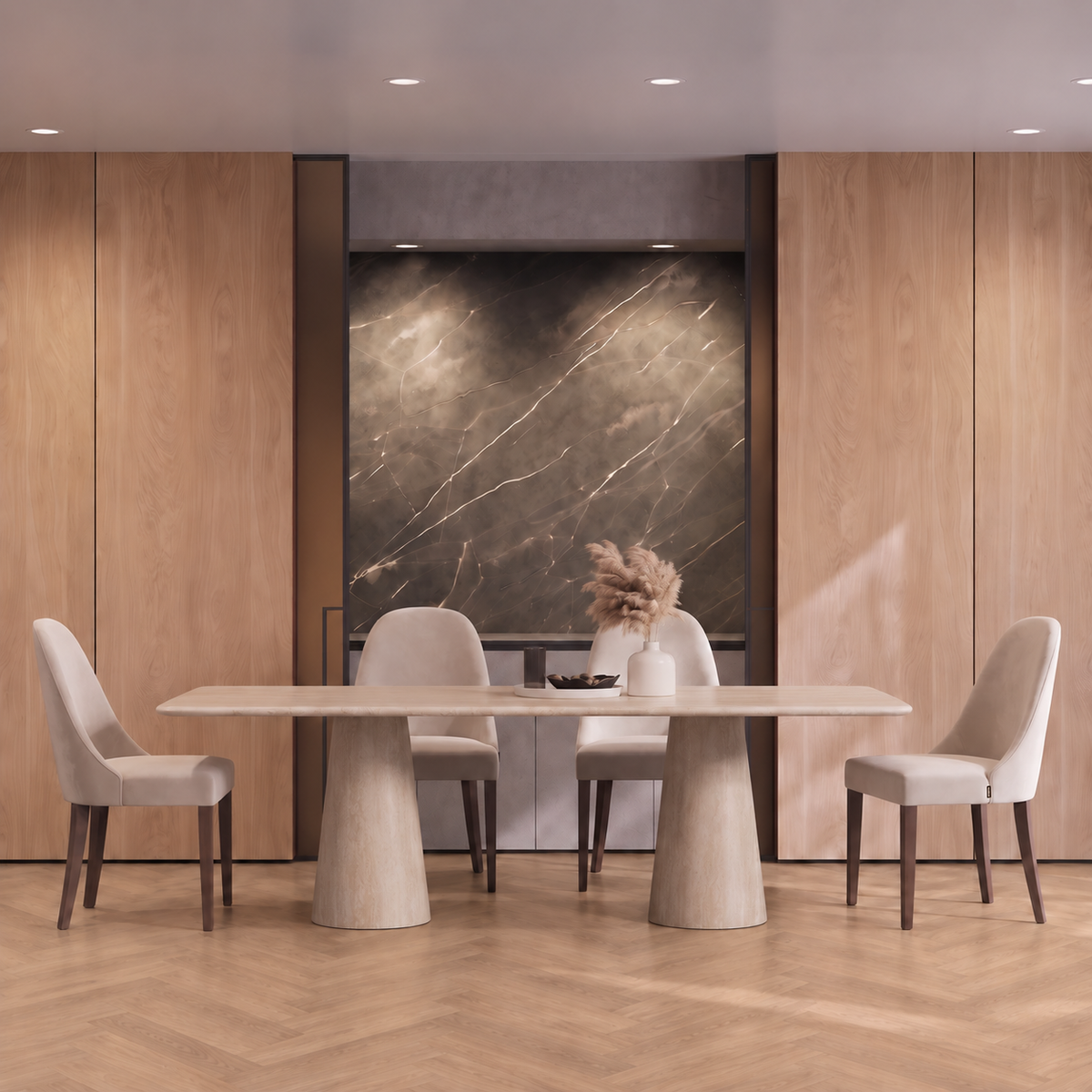 Liam Twin Tapered Pedestal Marble Dining Table