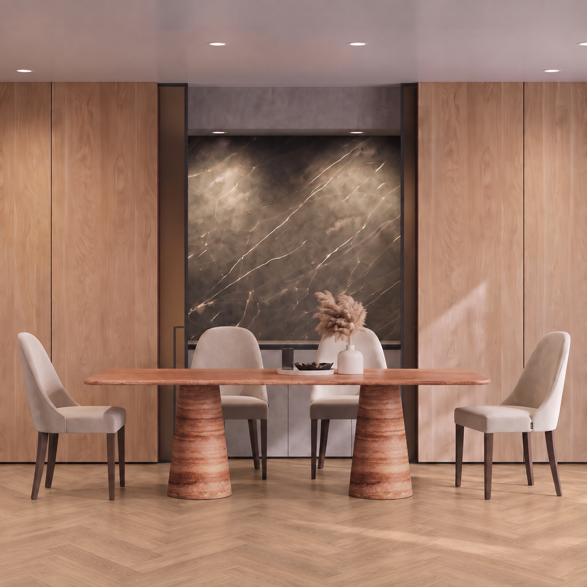 Liam Twin Tapered Pedestal Marble Dining Table