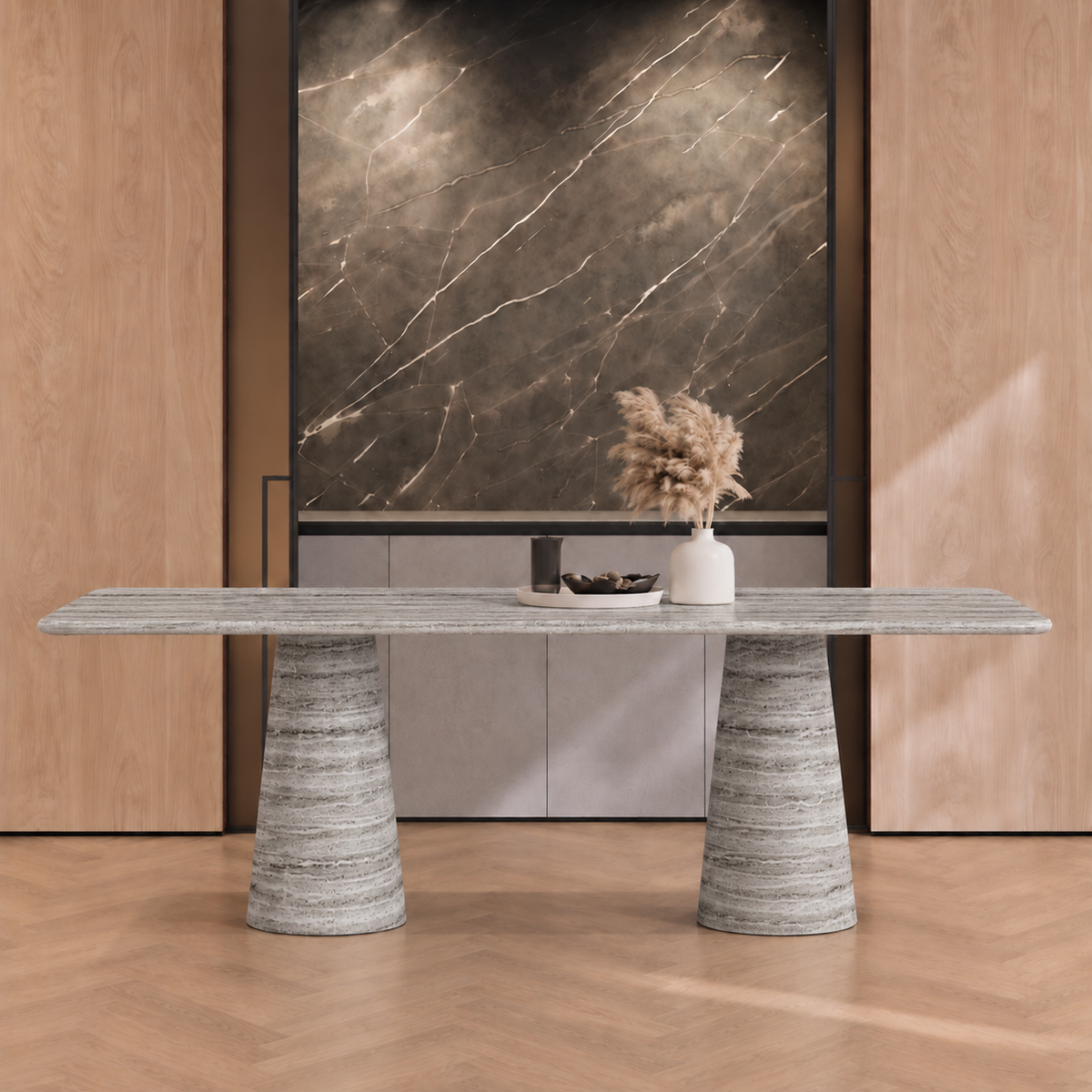 Liam Twin Tapered Pedestal Marble Dining Table