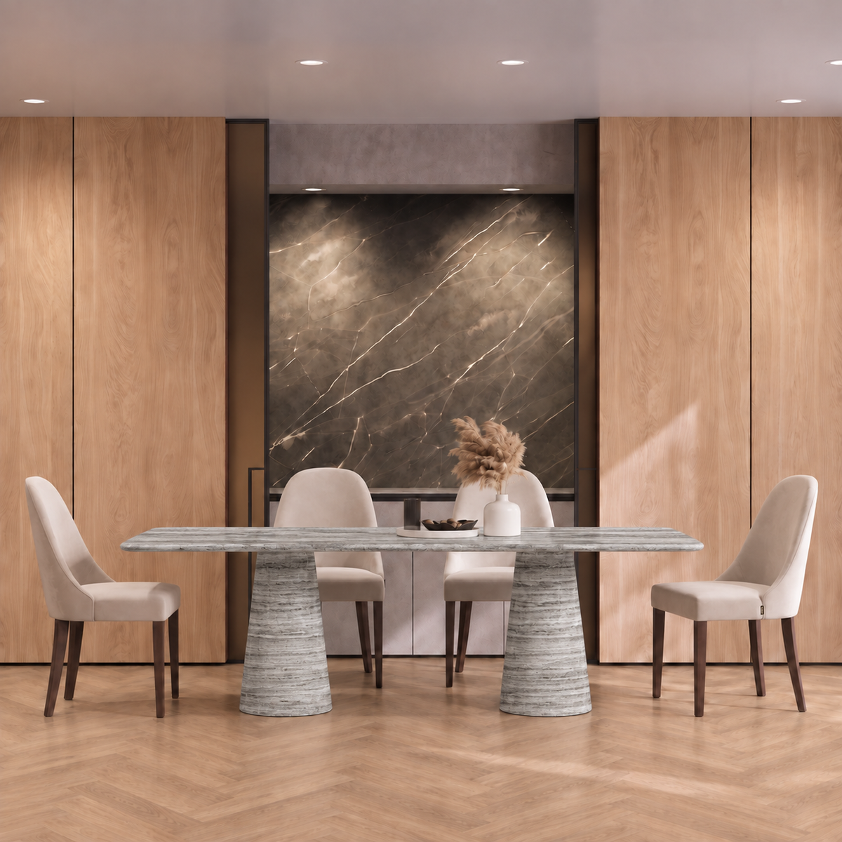 Liam Twin Tapered Pedestal Marble Dining Table