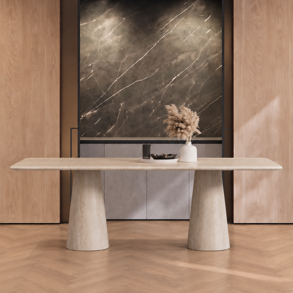 Liam Twin Tapered Pedestal Marble Dining Table