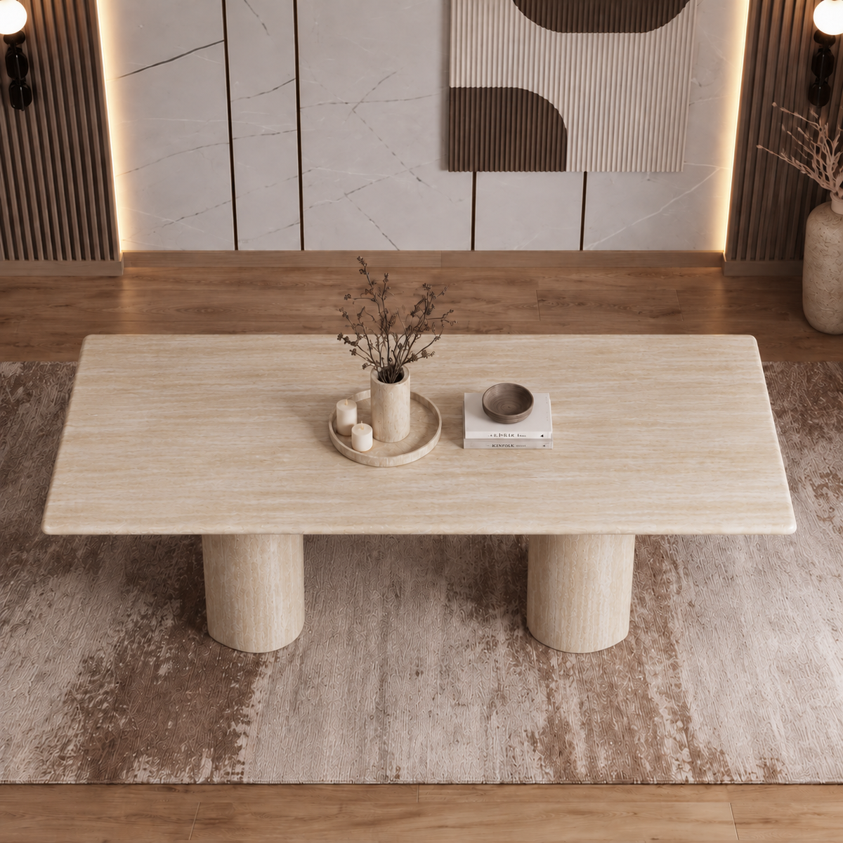 Milo Twin Pedestal Marble Dining Table