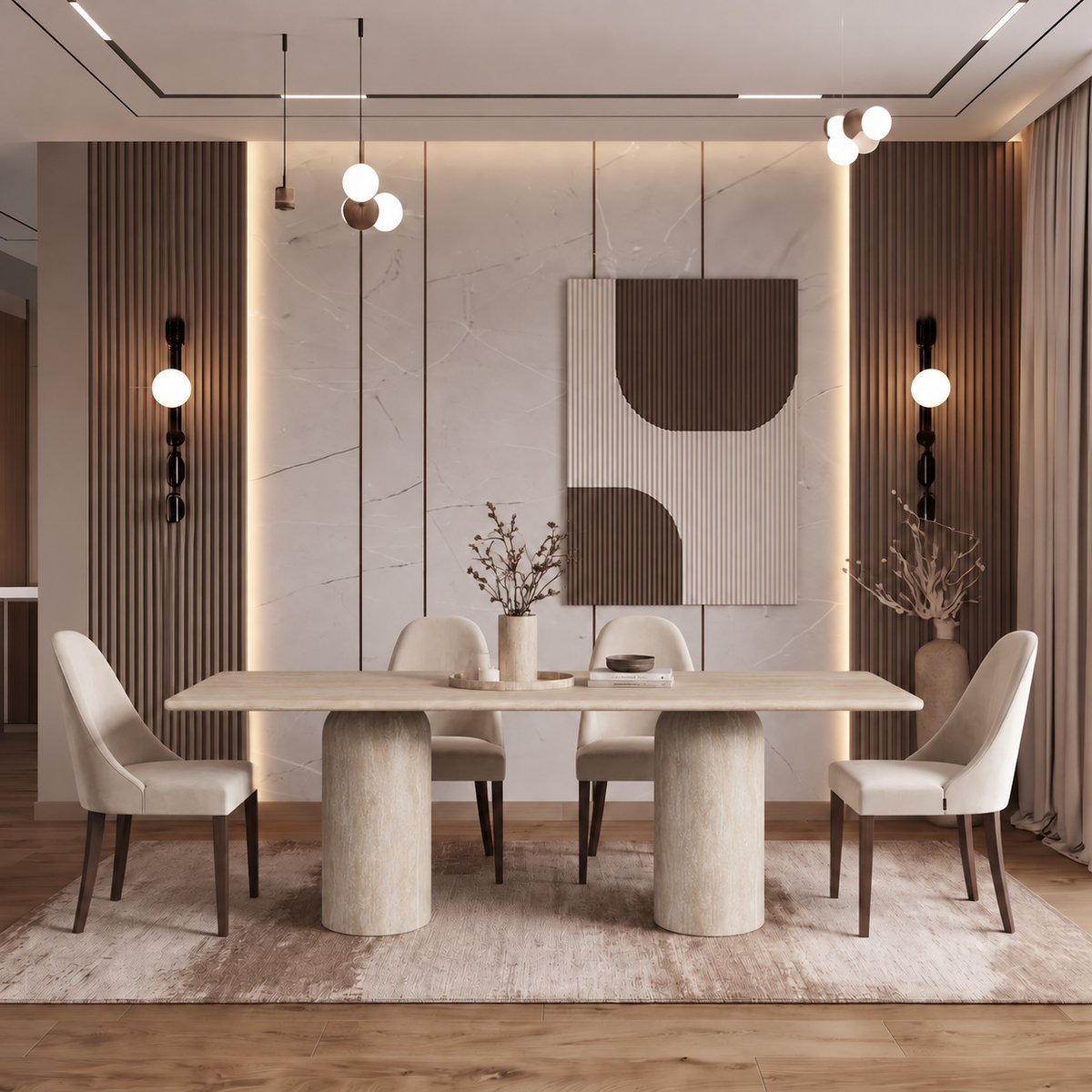 Milo Twin Pedestal Marble Dining Table