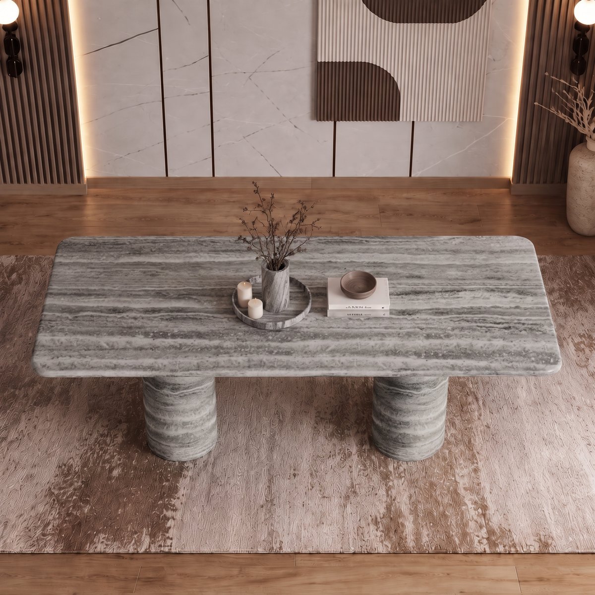 Milo Twin Pedestal Marble Dining Table