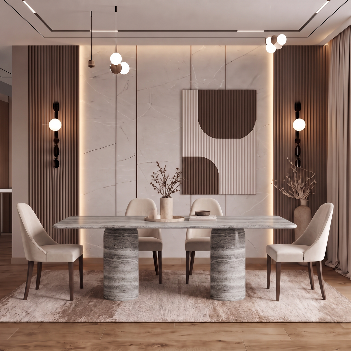 Milo Twin Pedestal Marble Dining Table