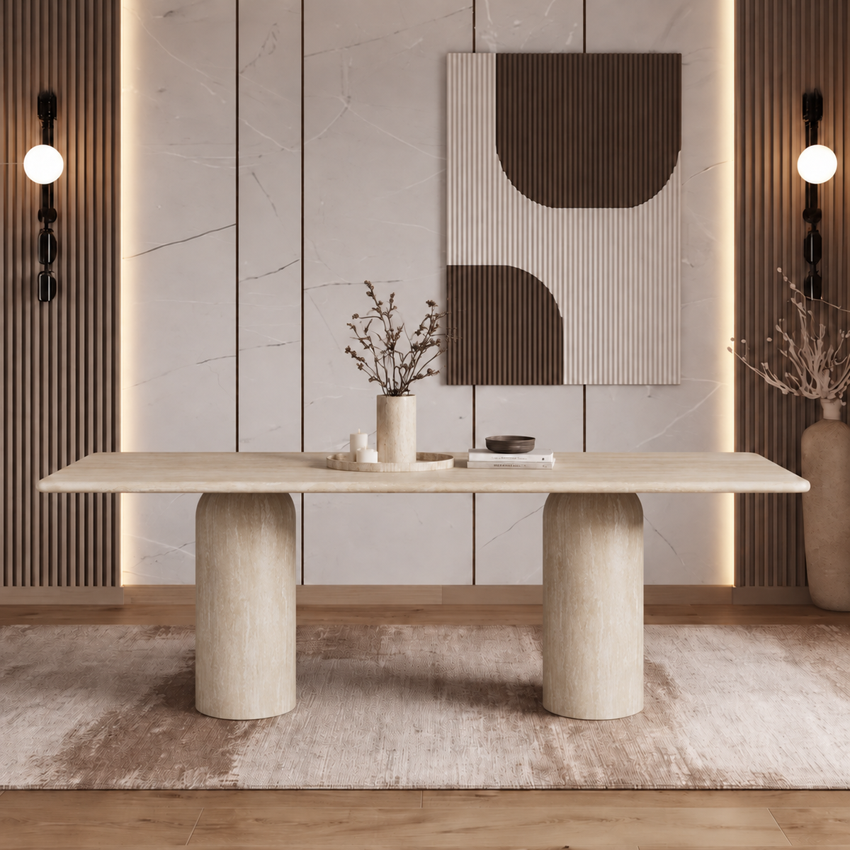 Milo Twin Pedestal Marble Dining Table