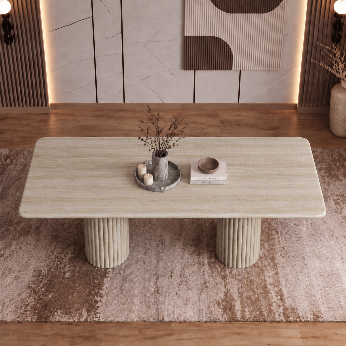 Arezzo Twin Fluted Pedestal Marble Dining Table