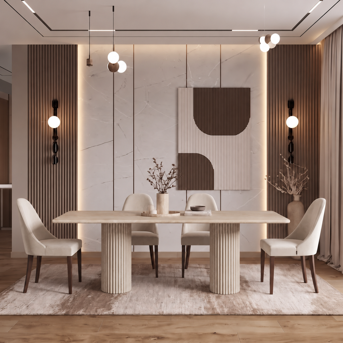 Arezzo Twin Fluted Pedestal Marble Dining Table
