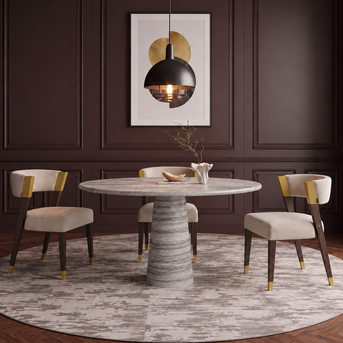Ava Tapered Pedestal Marble Dining Table