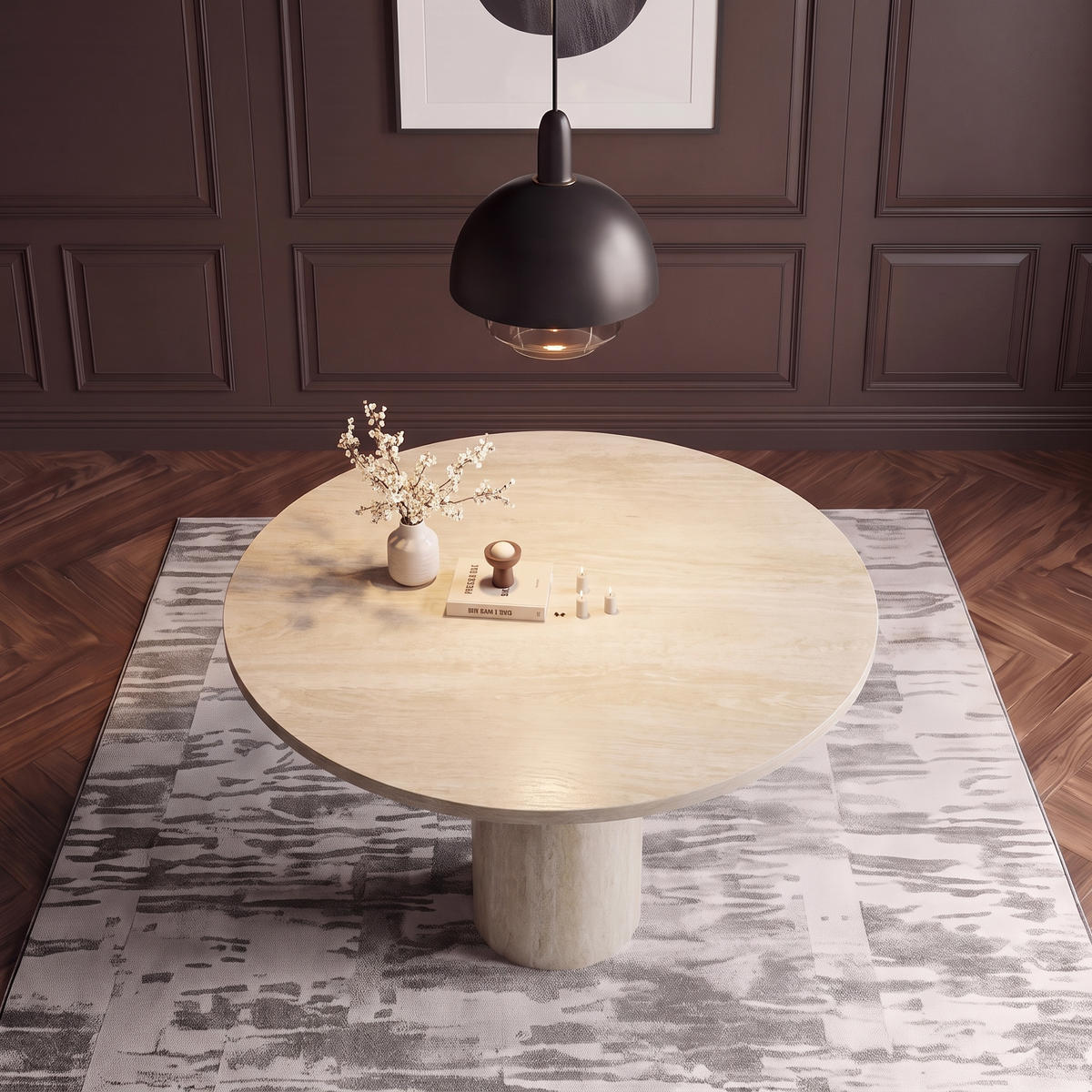 Zara Sculpted Pedestal Marble Dining Table