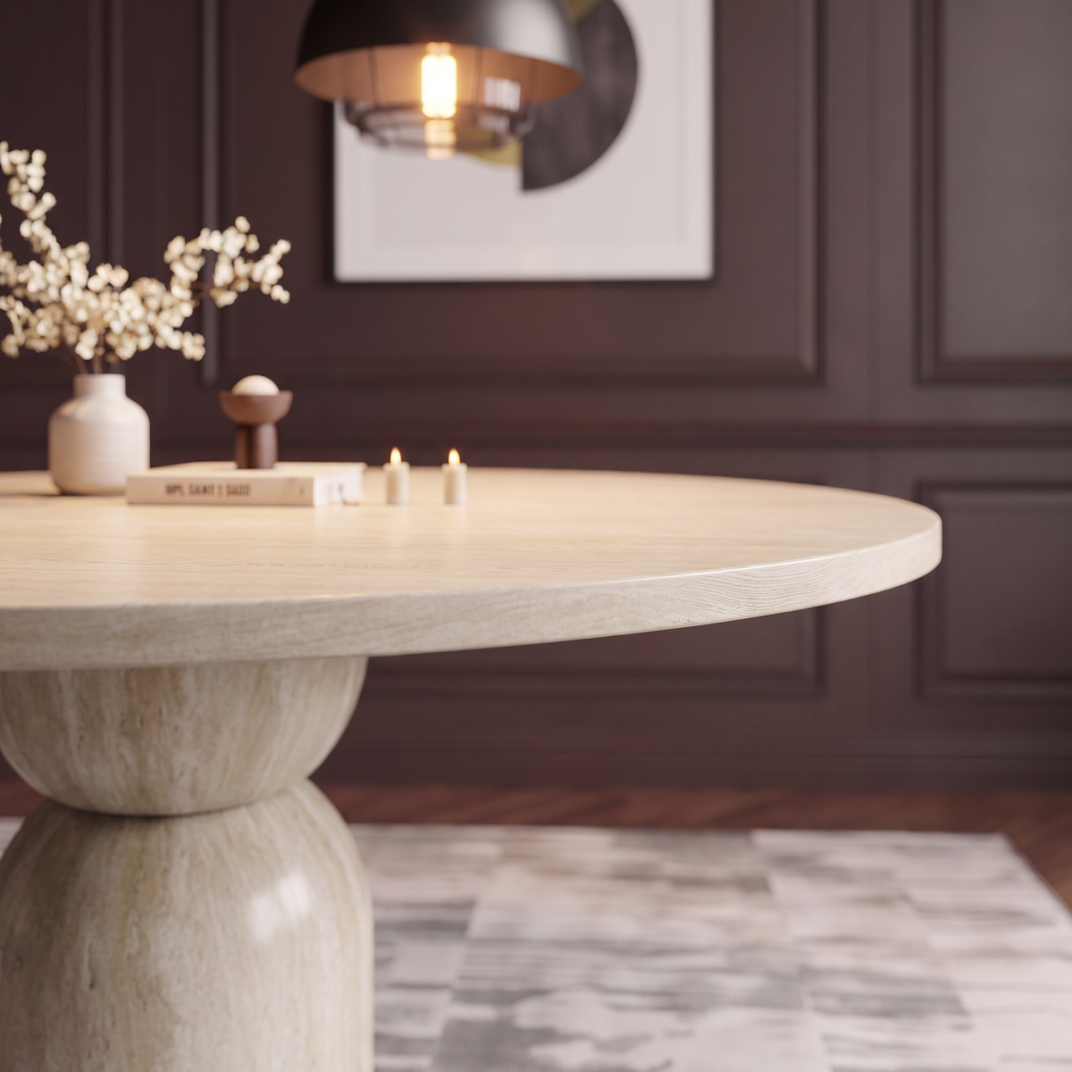Zara Sculpted Pedestal Marble Dining Table