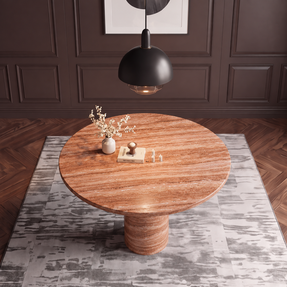 Zara Sculpted Pedestal Marble Dining Table