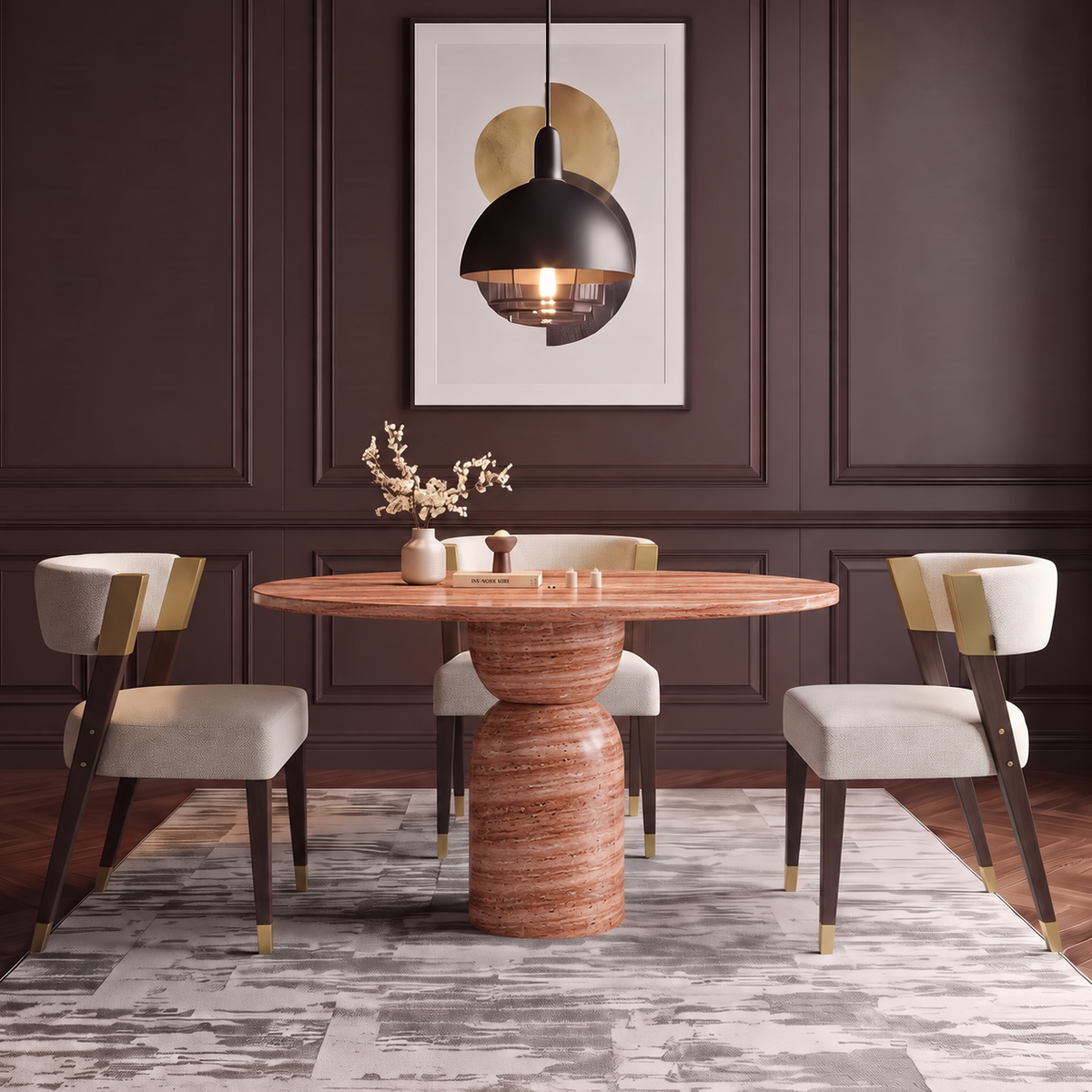 Zara Sculpted Pedestal Marble Dining Table