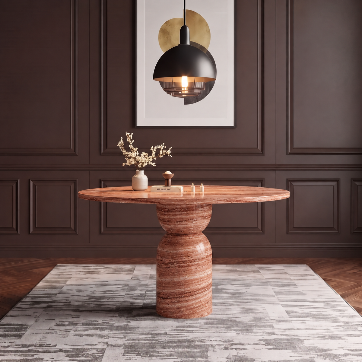 Zara Sculpted Pedestal Marble Dining Table