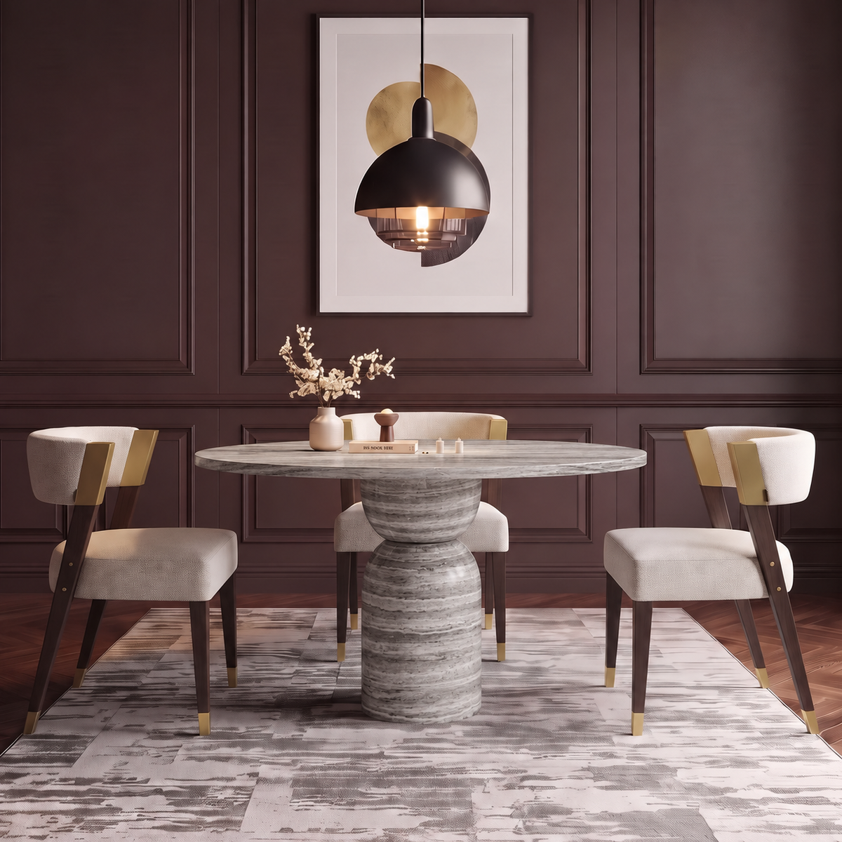Zara Sculpted Pedestal Marble Dining Table