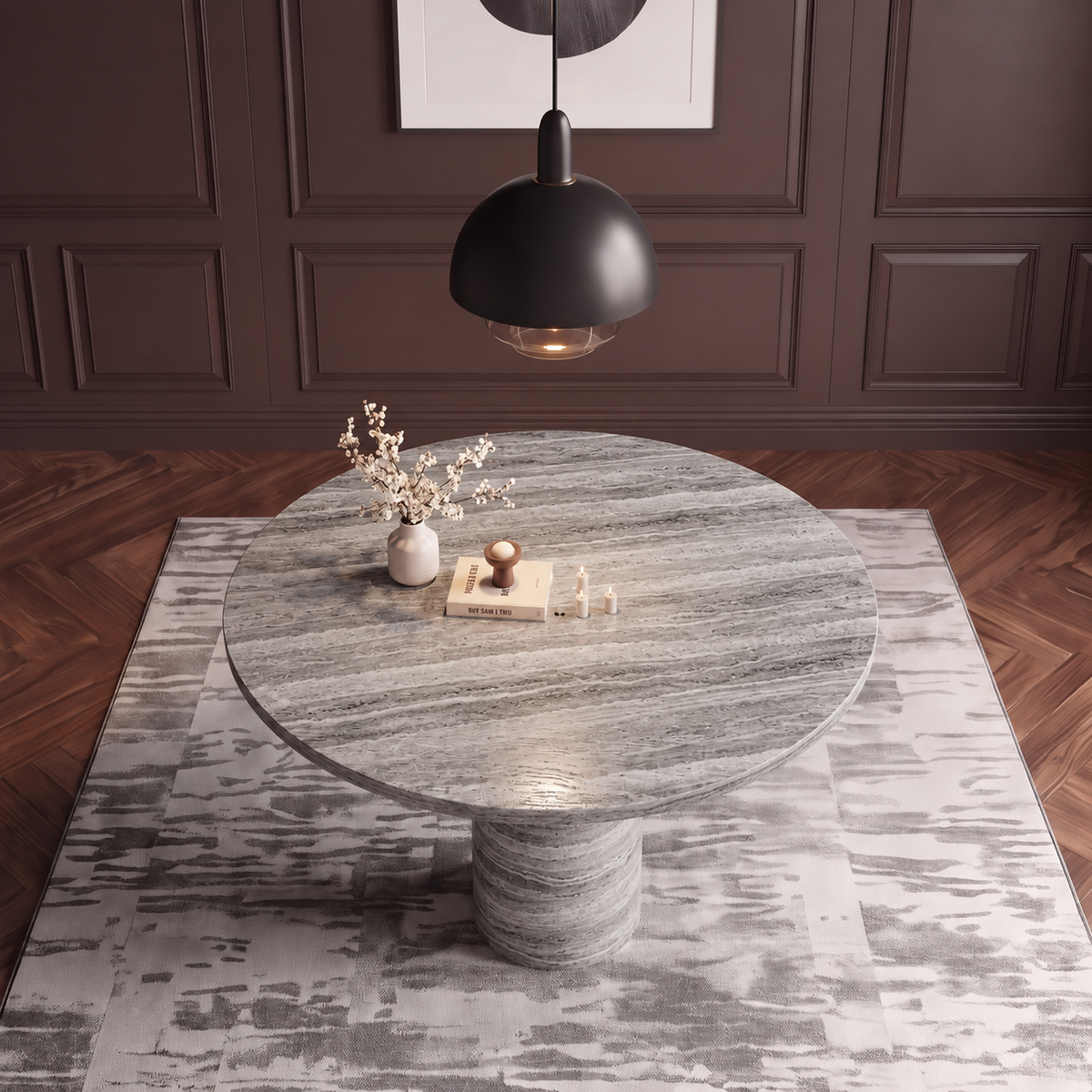 Zara Sculpted Pedestal Marble Dining Table