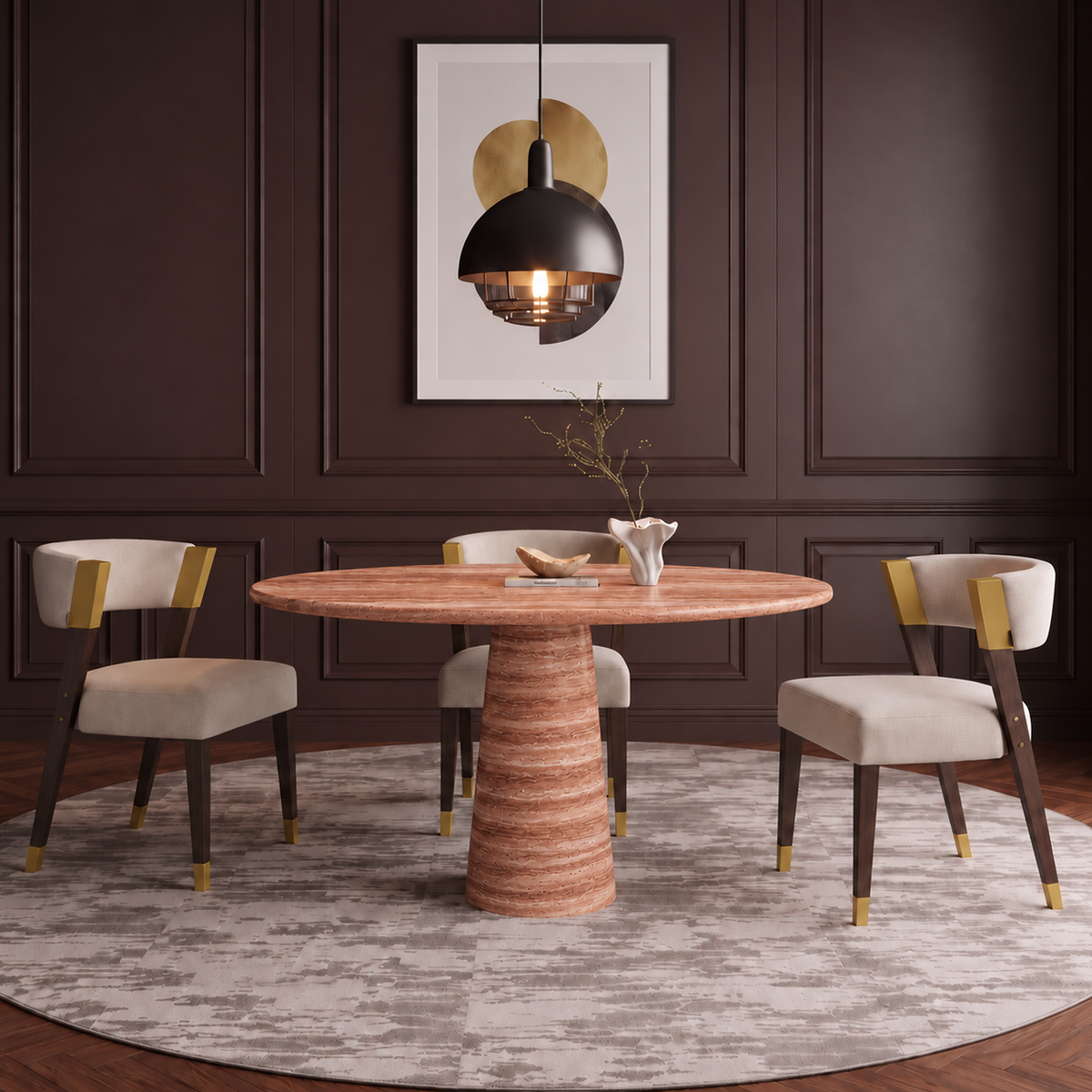 Ava Tapered Pedestal Marble Dining Table