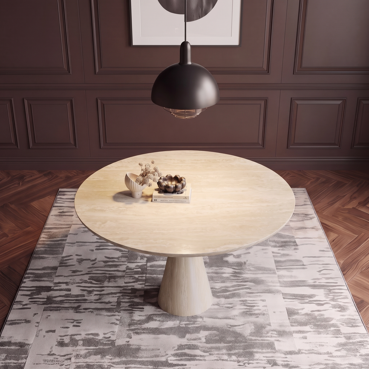 Theo Sculpted Pedestal Marble Dining Table