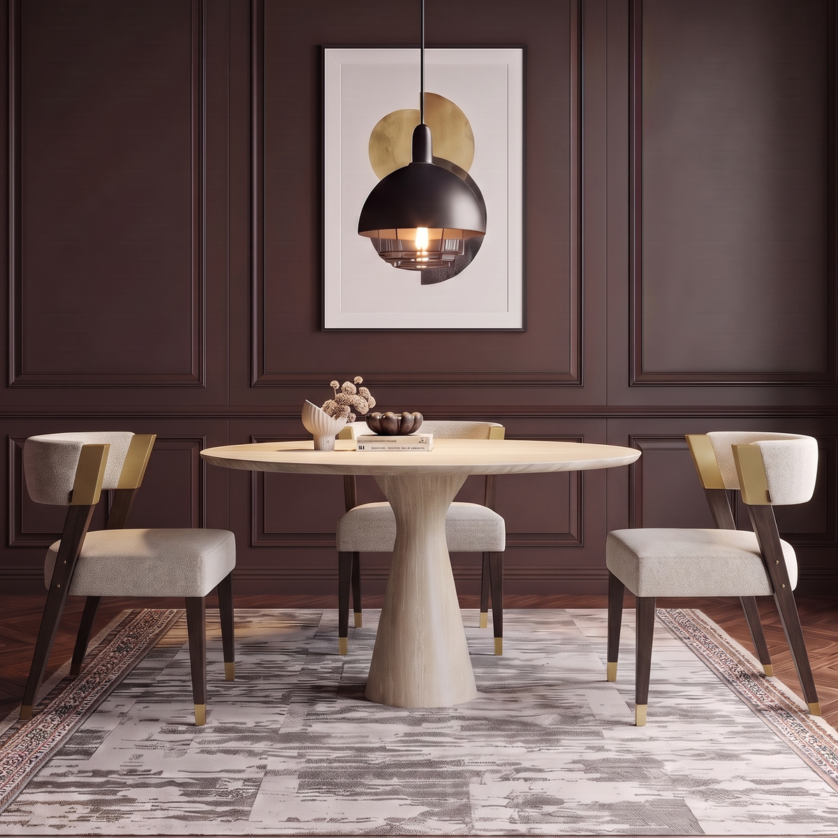 Theo Sculpted Pedestal Marble Dining Table