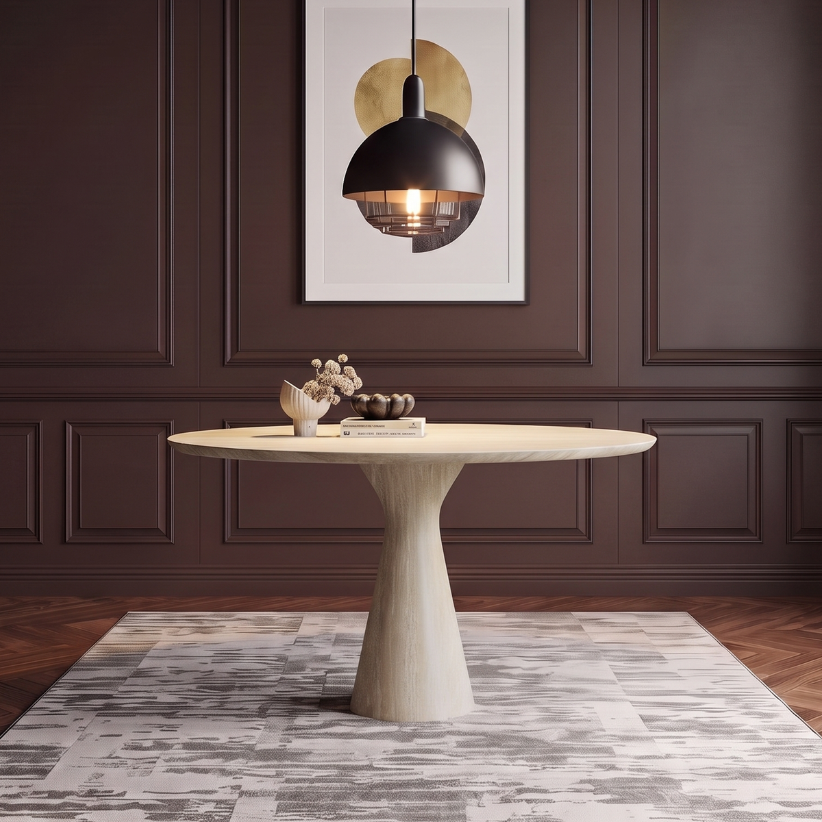 Theo Sculpted Pedestal Marble Dining Table