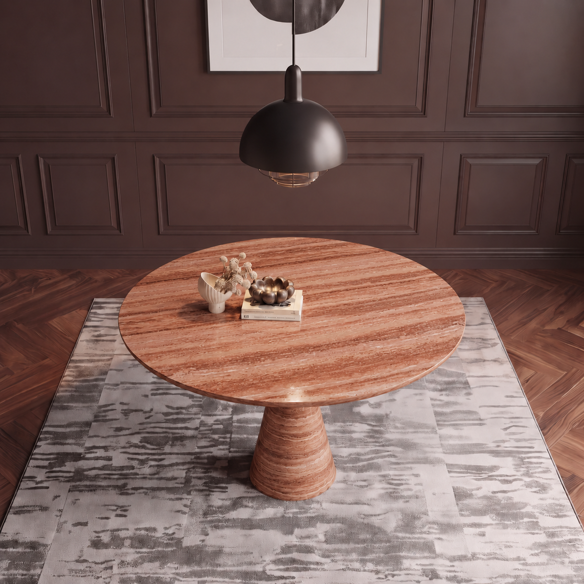 Theo Sculpted Pedestal Marble Dining Table