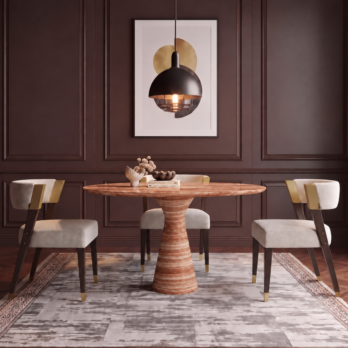 Theo Sculpted Pedestal Marble Dining Table