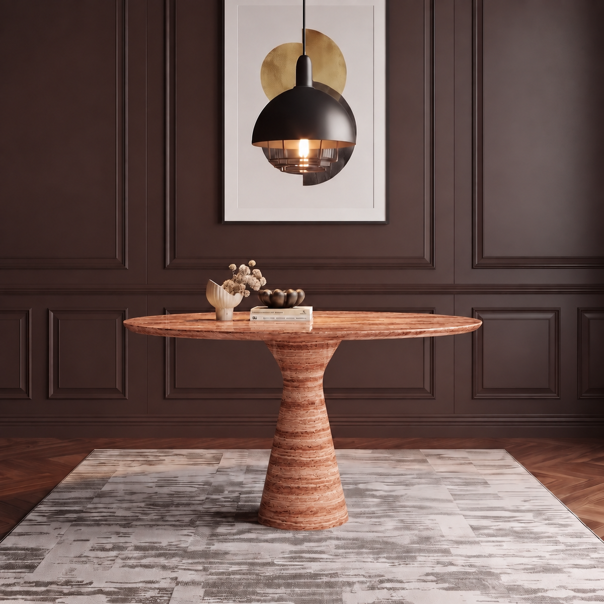 Theo Sculpted Pedestal Marble Dining Table
