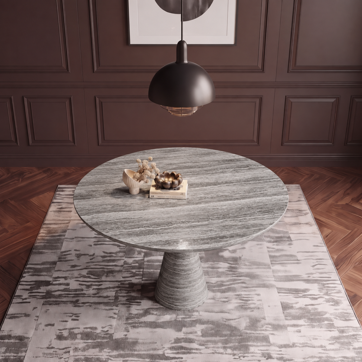 Theo Sculpted Pedestal Marble Dining Table