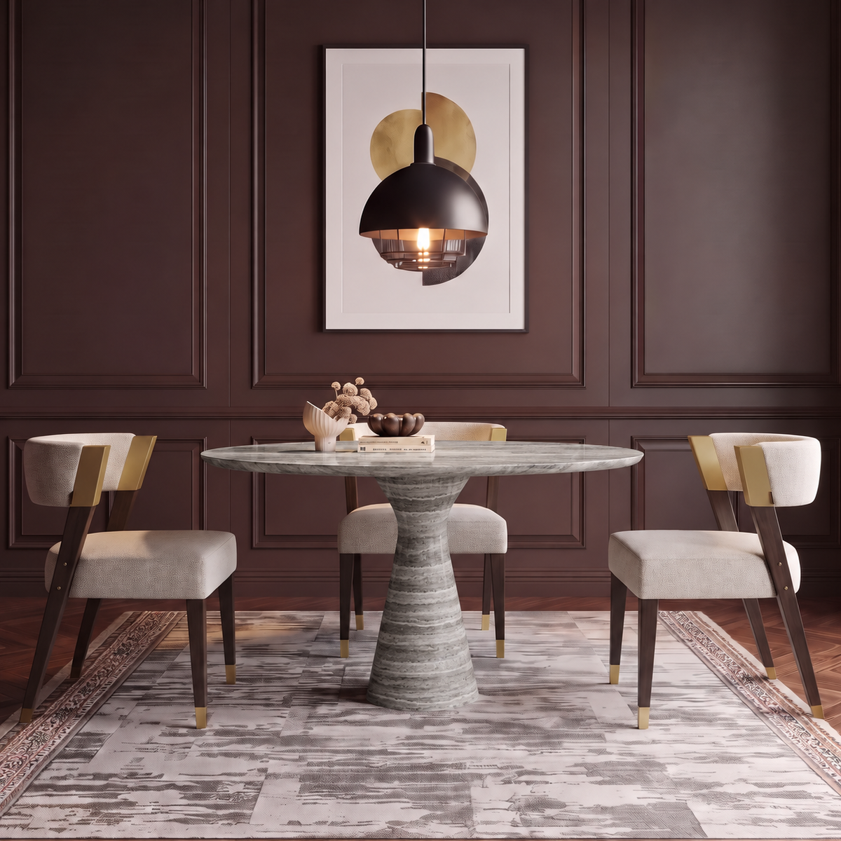Theo Sculpted Pedestal Marble Dining Table