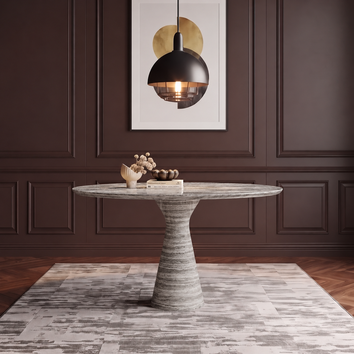 Theo Sculpted Pedestal Marble Dining Table