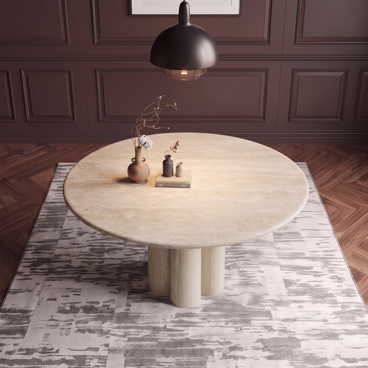 Maya Triple Pedestal Marble Dining Table