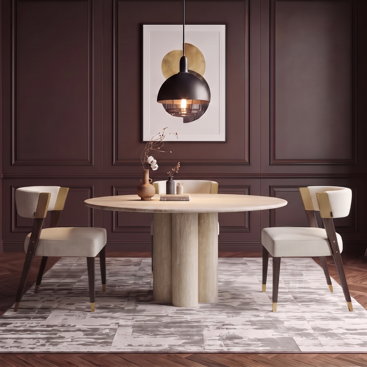Maya Triple Pedestal Marble Dining Table