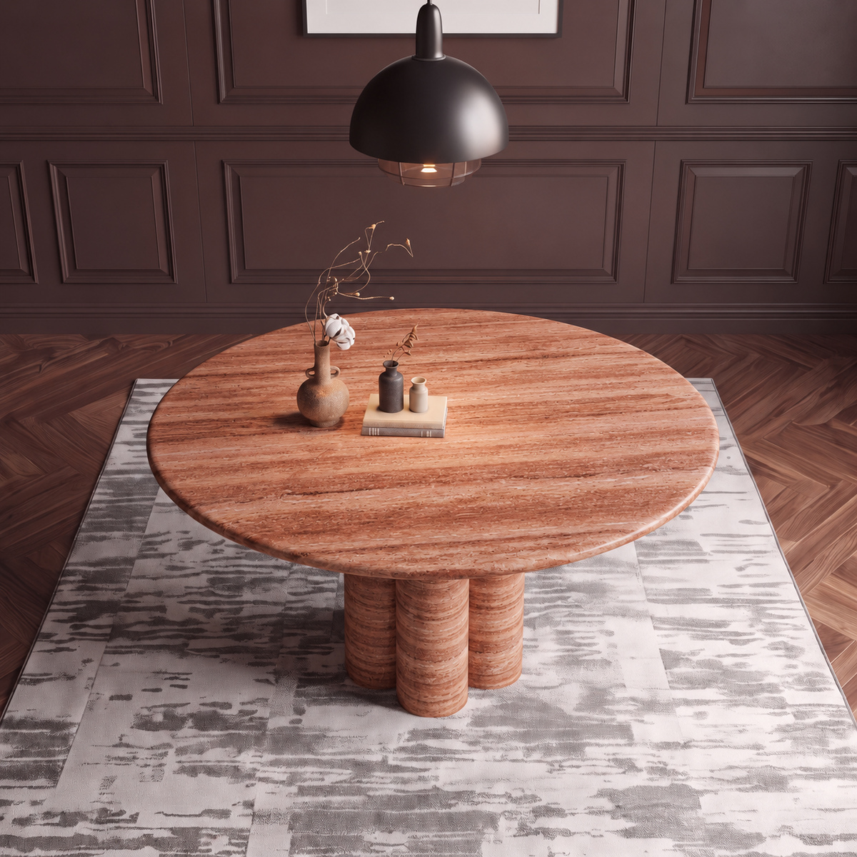 Maya Triple Pedestal Marble Dining Table