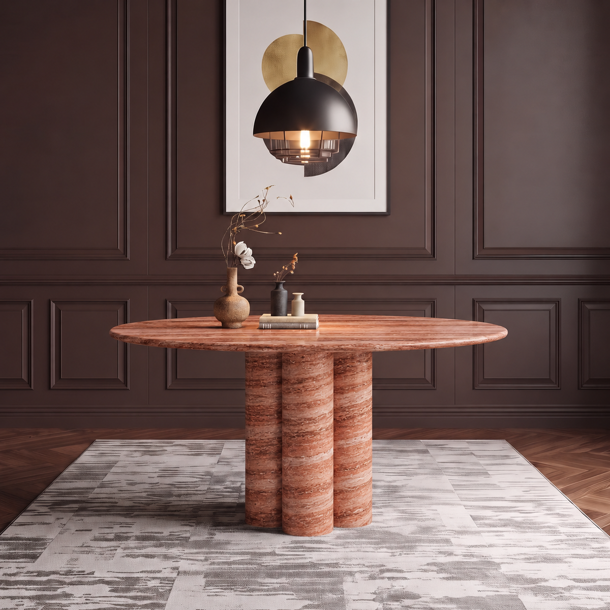 Maya Triple Pedestal Marble Dining Table