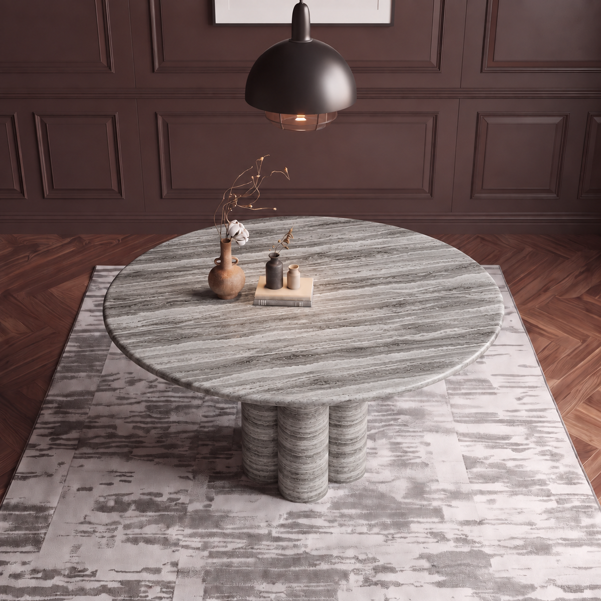 Maya Triple Pedestal Marble Dining Table