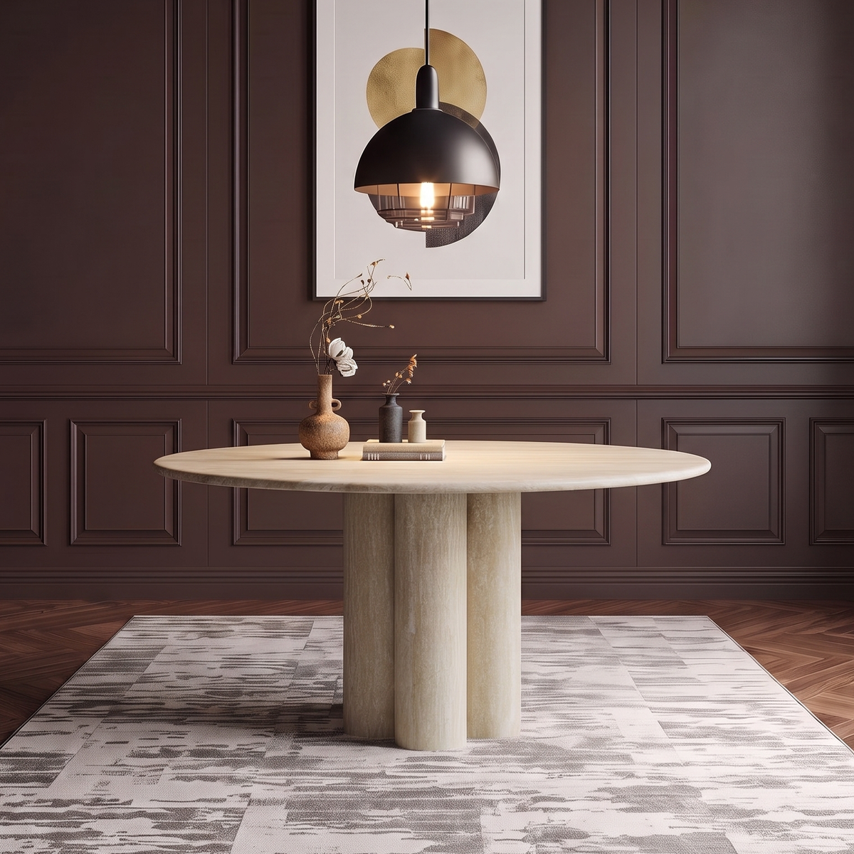 Maya Triple Pedestal Marble Dining Table