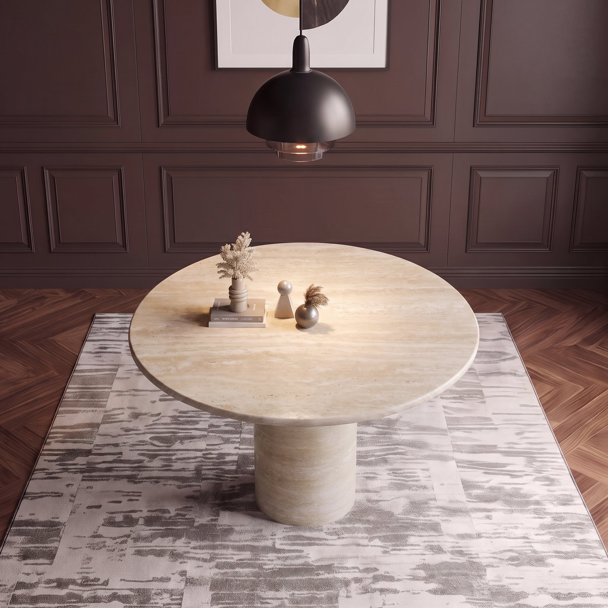 Como Round Pedestal Marble Dining Table