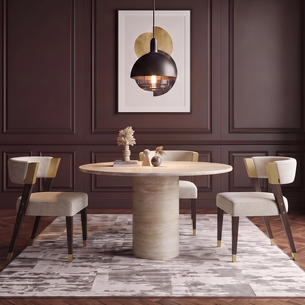 Como Round Pedestal Marble Dining Table