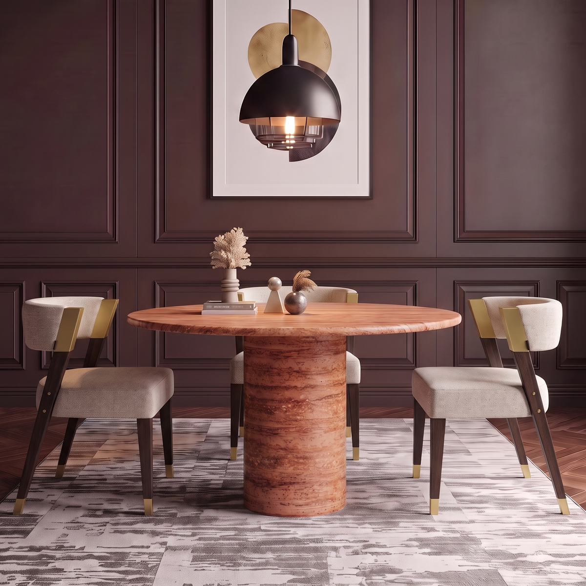 Como Round Pedestal Marble Dining Table