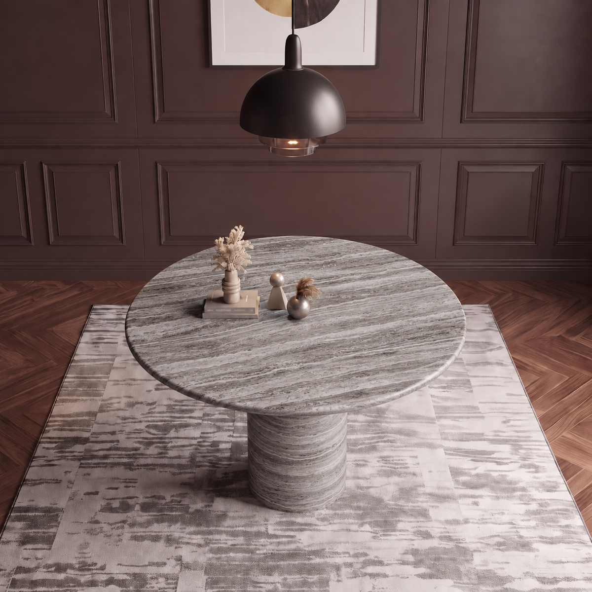 Como Round Pedestal Marble Dining Table