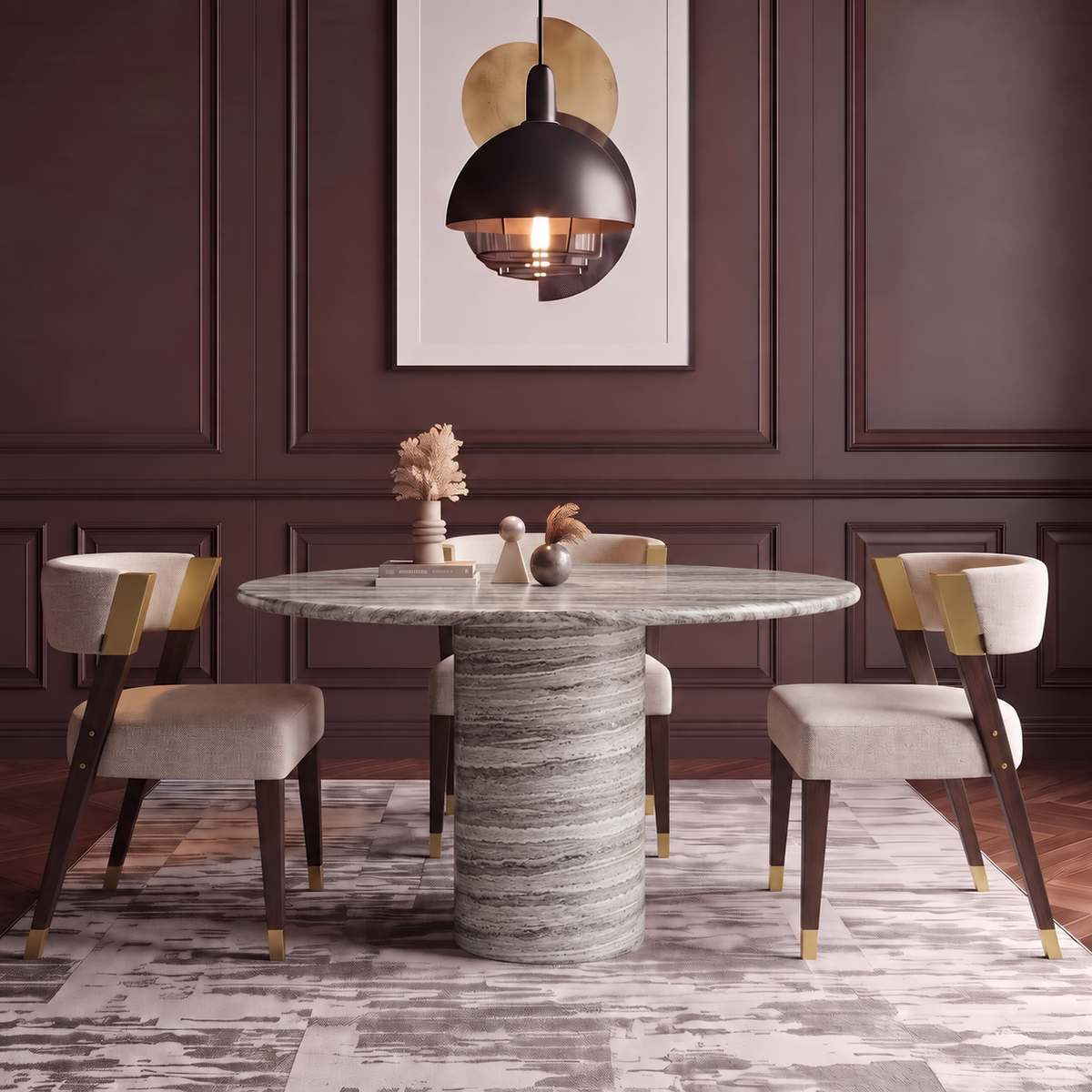 Como Round Pedestal Marble Dining Table