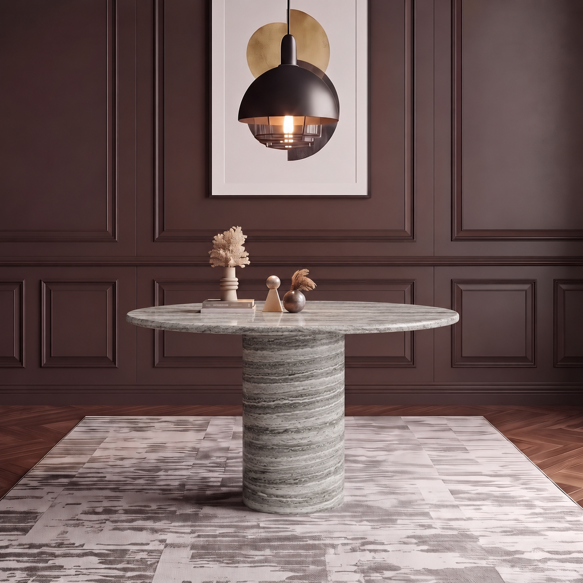 Como Round Pedestal Marble Dining Table
