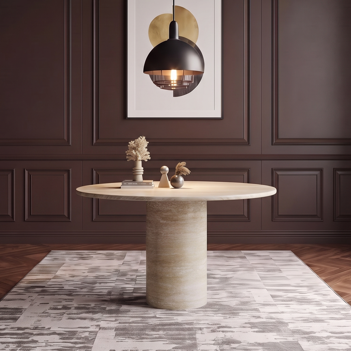Como Round Pedestal Marble Dining Table