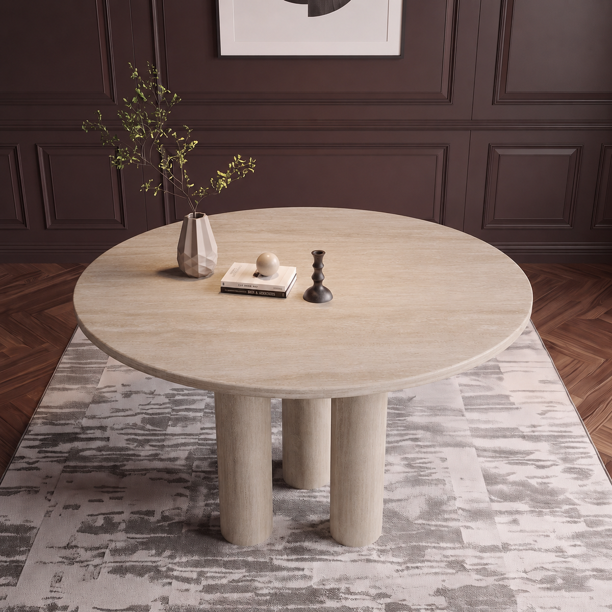 Torino Triple Pedestal Marble Dining Table